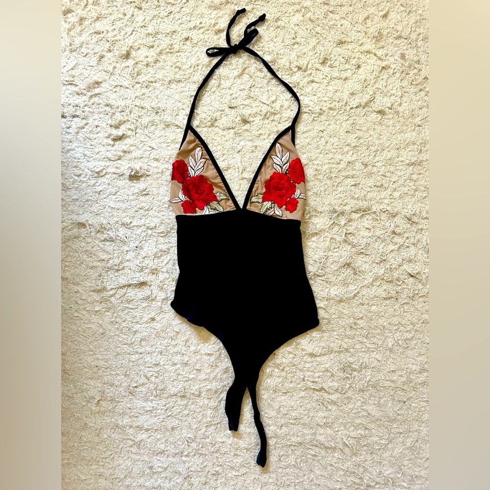 Out from Under Urban Outfitters Rose Embroidered Bodysuit